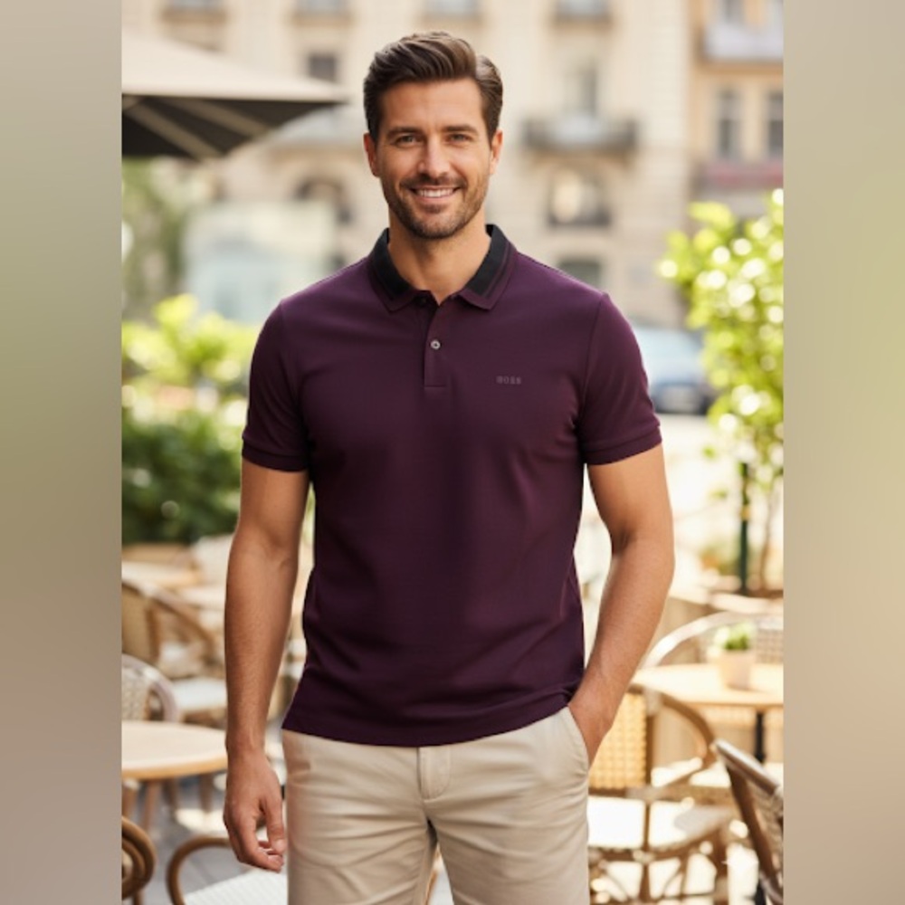 Hugo Boss Men's Dark Purple Polo Shirt